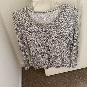 Chico's White and Gray Patterned Long Sleeve Top